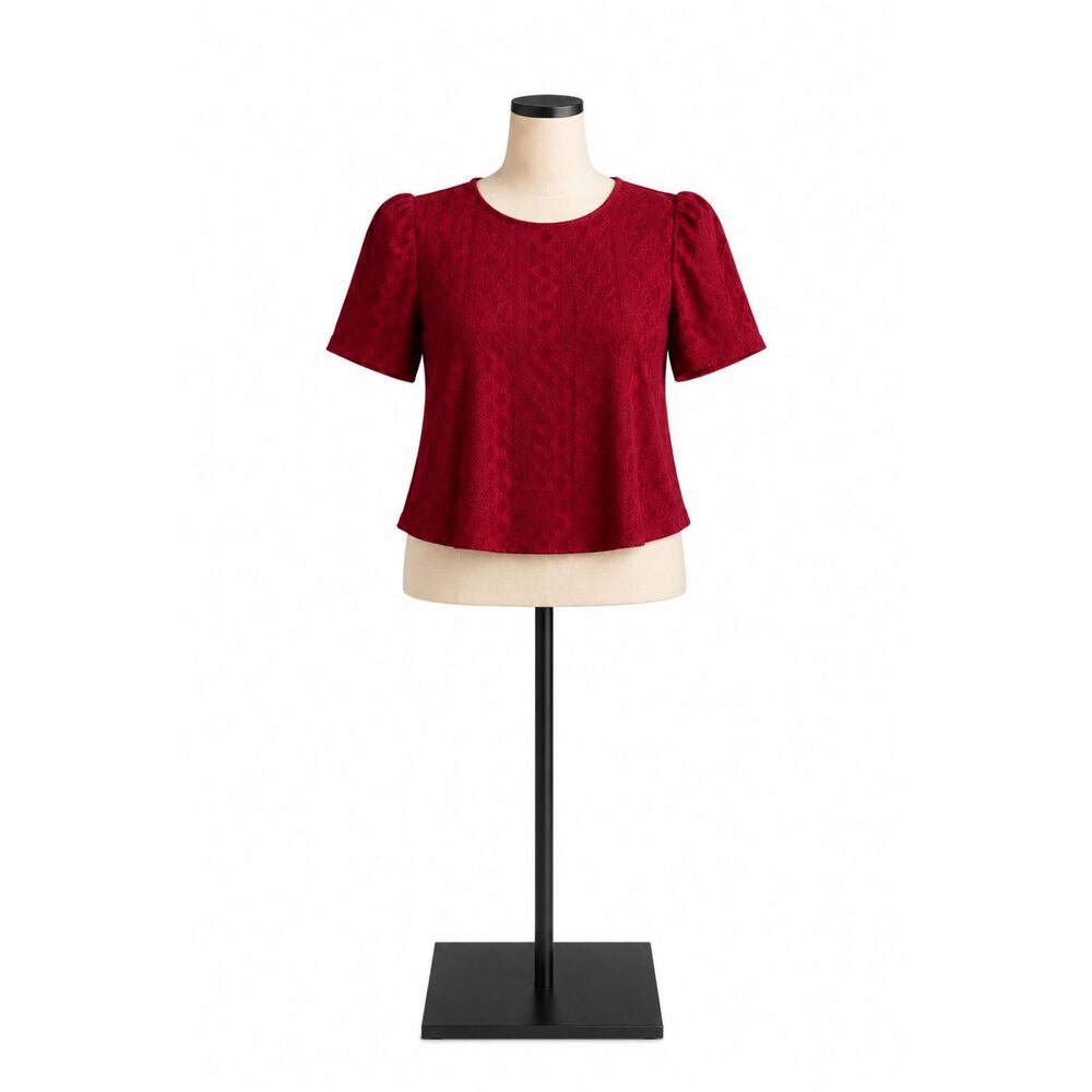 Burgundy Textured Puff Sleeve Blouse Size 3XL | Elegant Dressy Top
